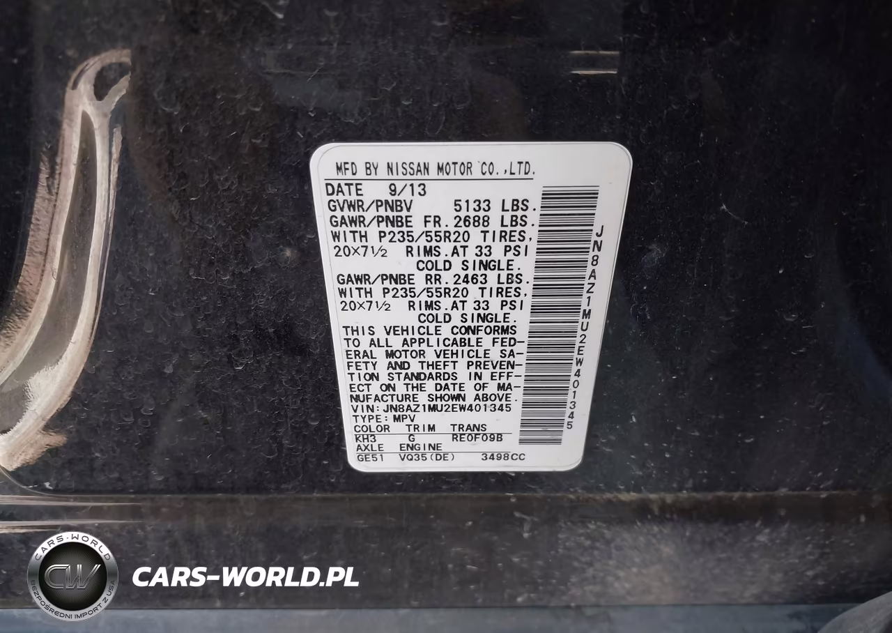 2014 Nissan Murano Le VIN:JN8AZ1MU2EW401345 - 9