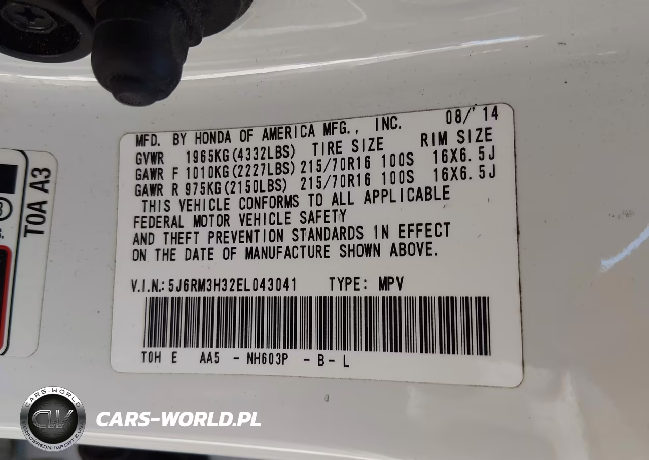 2014 Honda Cr-V Lx VIN:5J6RM3H32EL043041 - 9