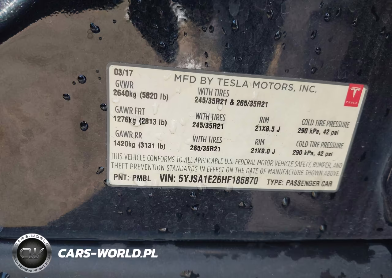 2017 Tesla Model S 100D-60D-75D-90D-P100D VIN:5YJSA1E26HF185870 - 9