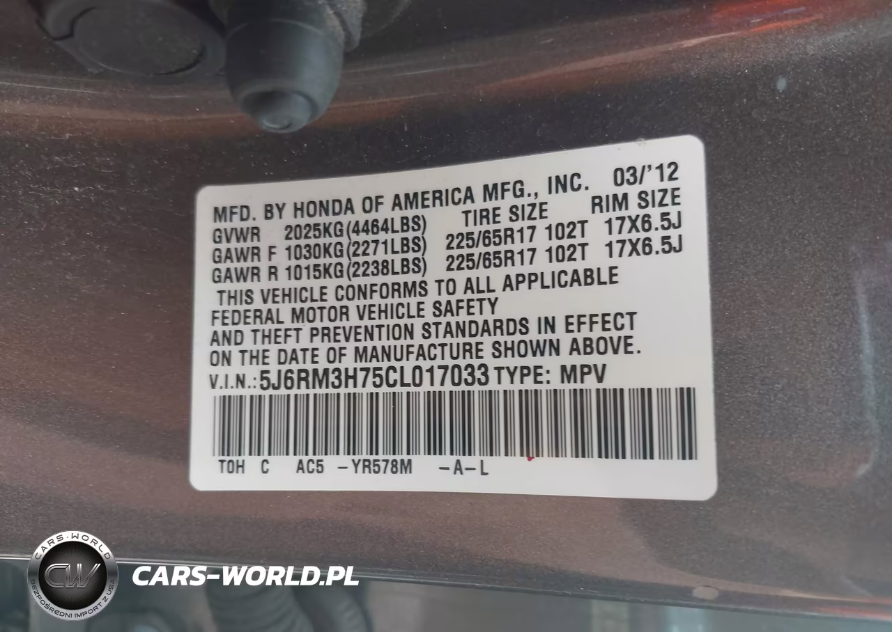 2012 Honda Cr-V Ex-L VIN:5J6RM3H75CL017033 - 9