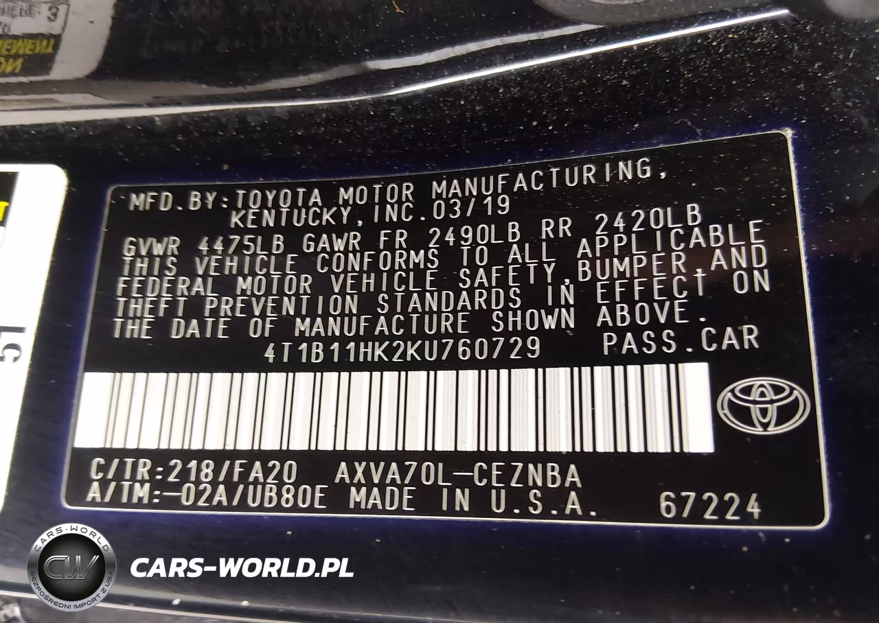 2019 Toyota Camry Le VIN:4T1B11HK2KU760729 - 8