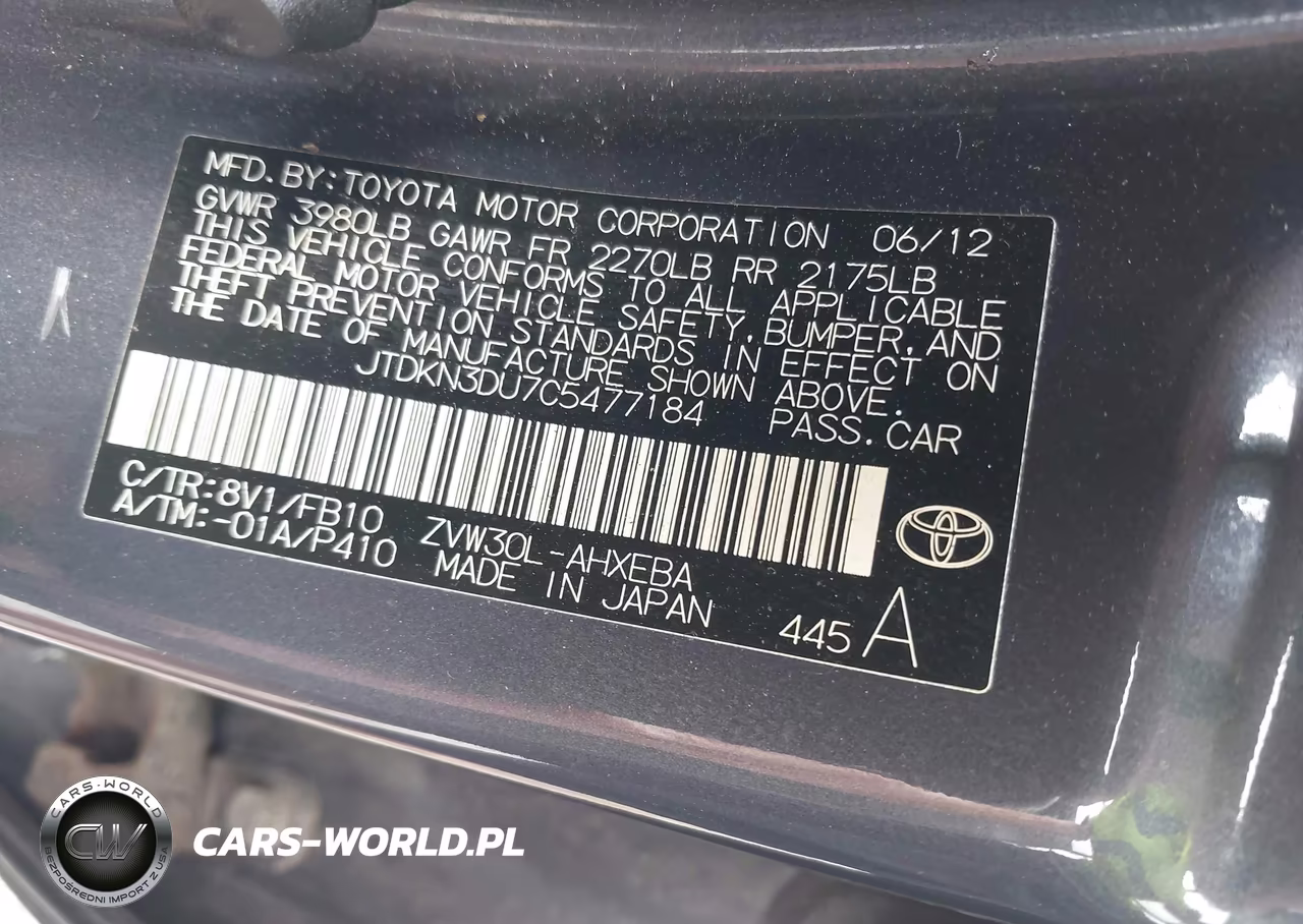 2012 Toyota Prius Two VIN:JTDKN3DU7C5477184 - 9
