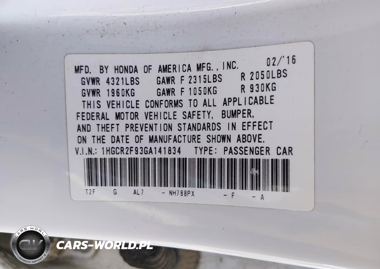 2016 Honda Accord Ex-L VIN:1HGCR2F93GA141834 - 9