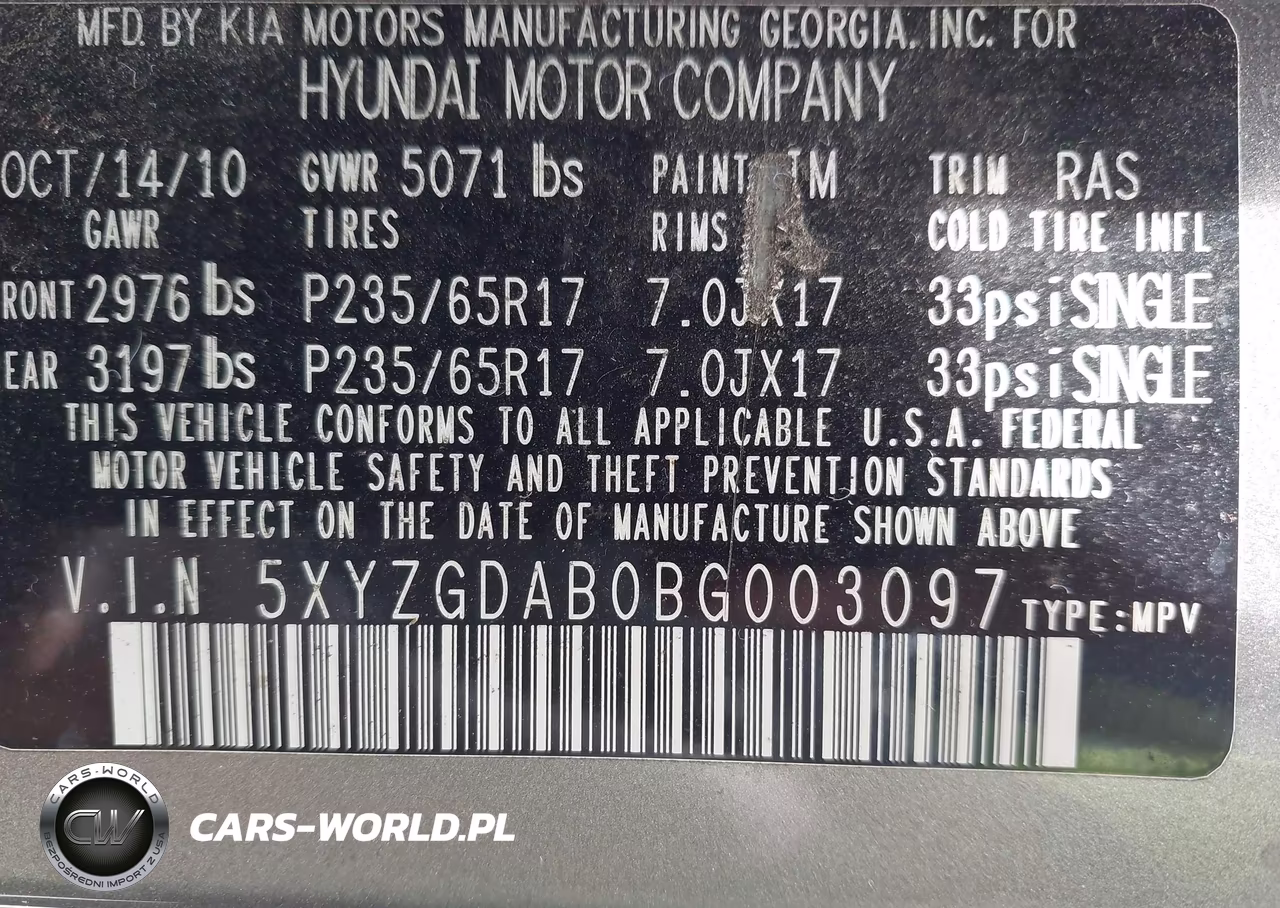 2011 Hyundai Santa Fe Gls VIN:5XYZGDAB0BG003097 - 9
