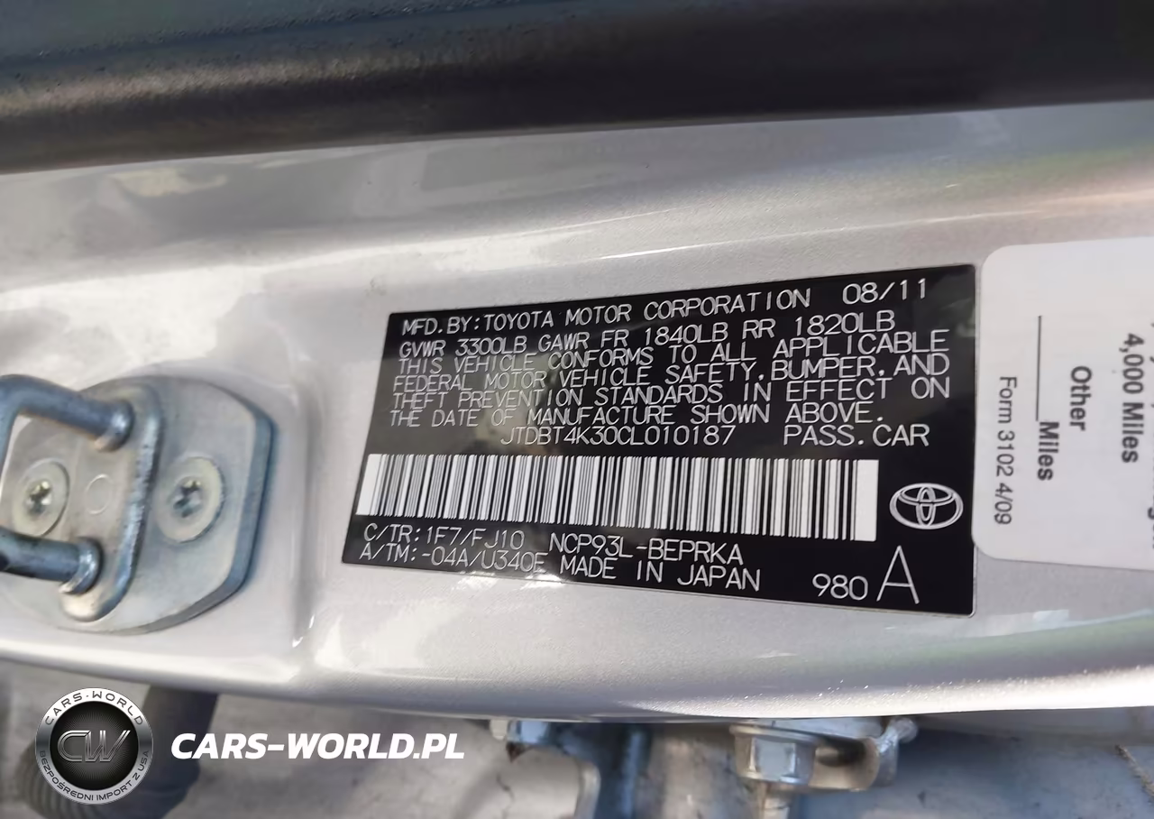 2012 Toyota Yaris VIN:JTDBT4K30CL010187 - 9