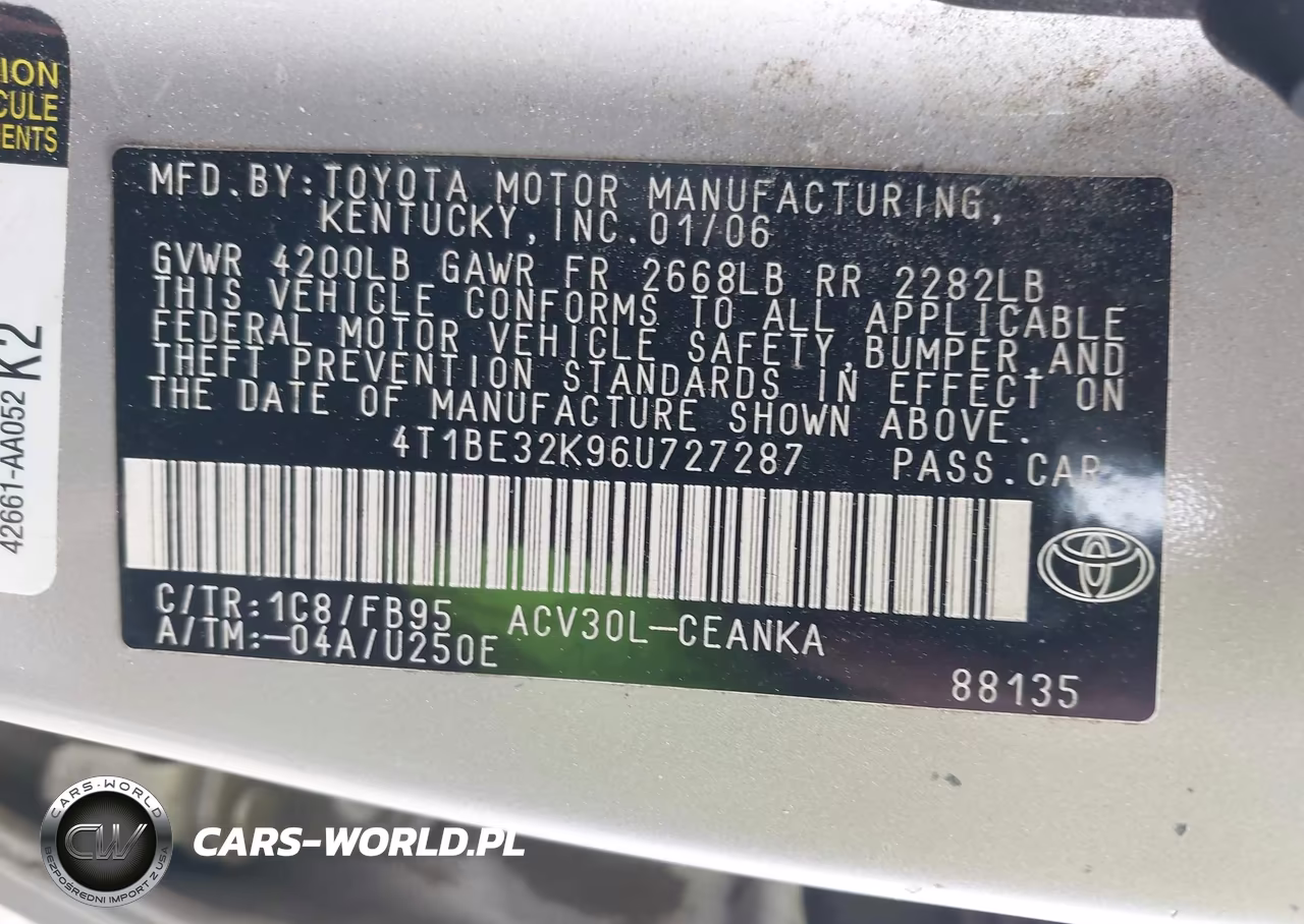 2006 Toyota Camry Le VIN:4T1BE32K96U727287 - 9