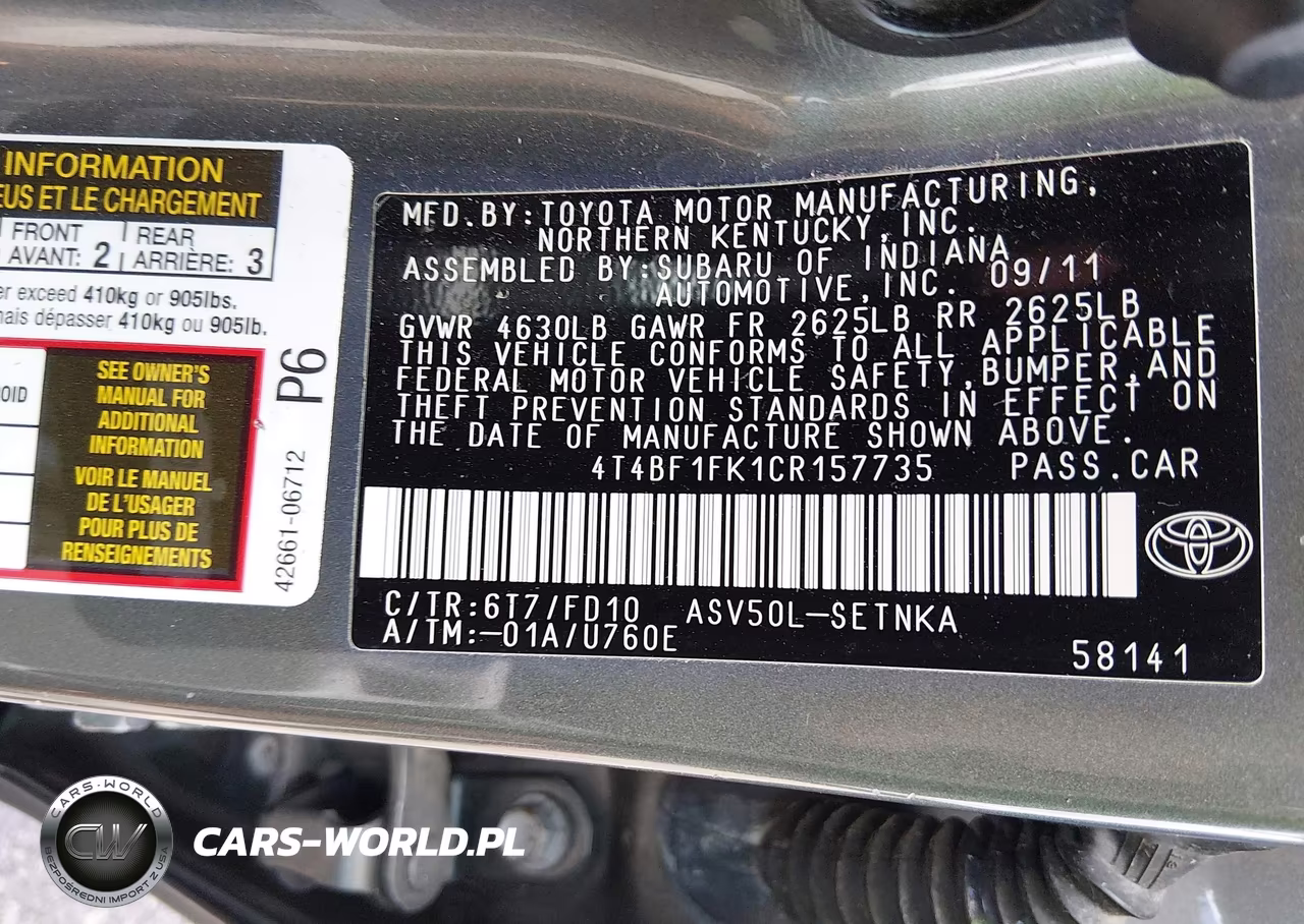 2012 Toyota Camry Le VIN:4T4BF1FK1CR157735 - 9