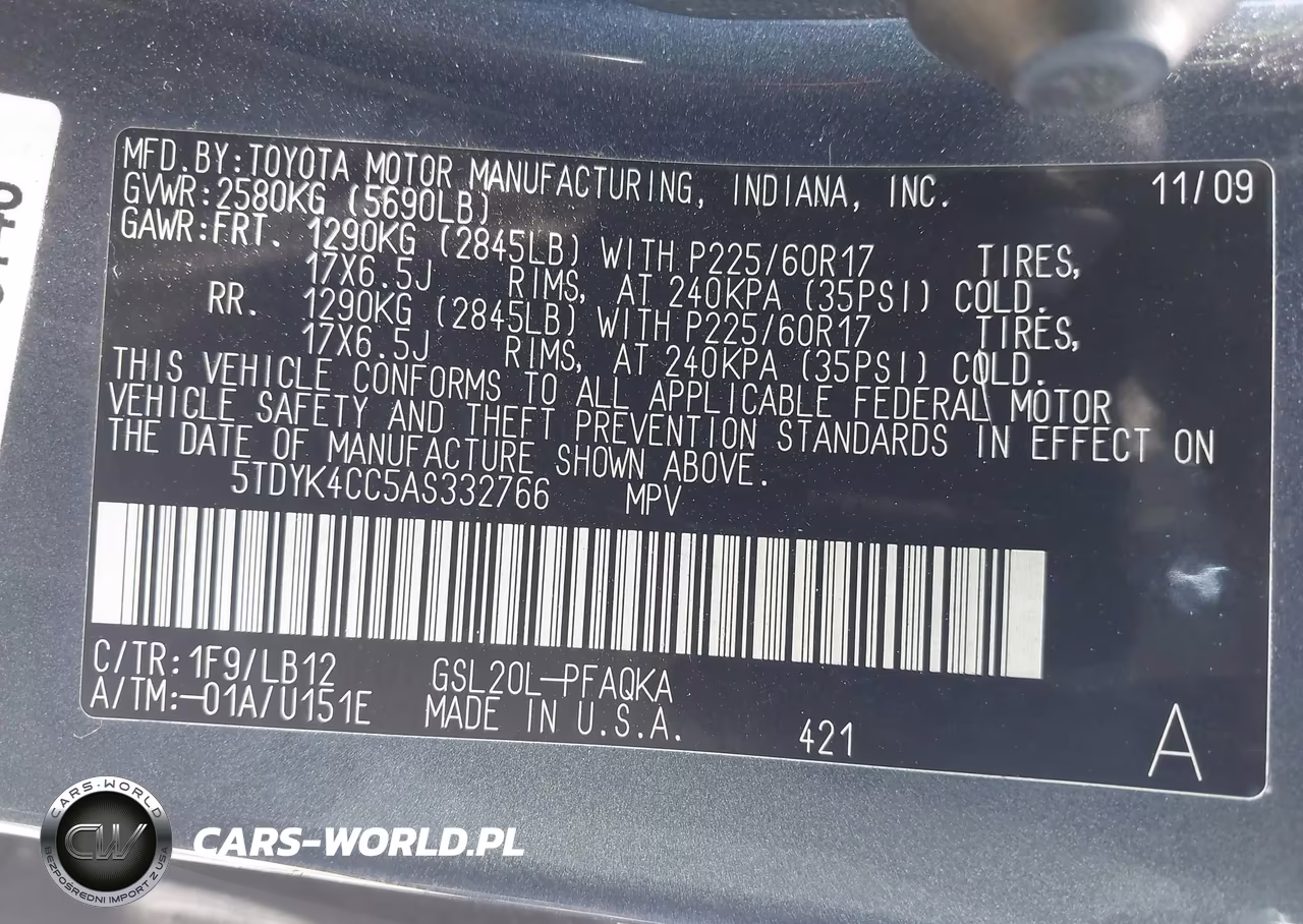 2010 Toyota Sienna Xle VIN:5TDYK4CC5AS332766 - 9