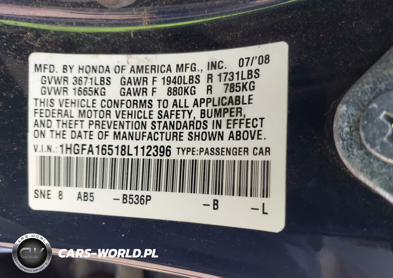 2008 Honda Civic Lx VIN:1HGFA16518L112396 - 9