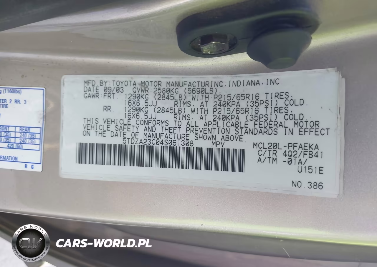 2004 Toyota Sienna Le VIN:5TDZA23C04S061308 - 9