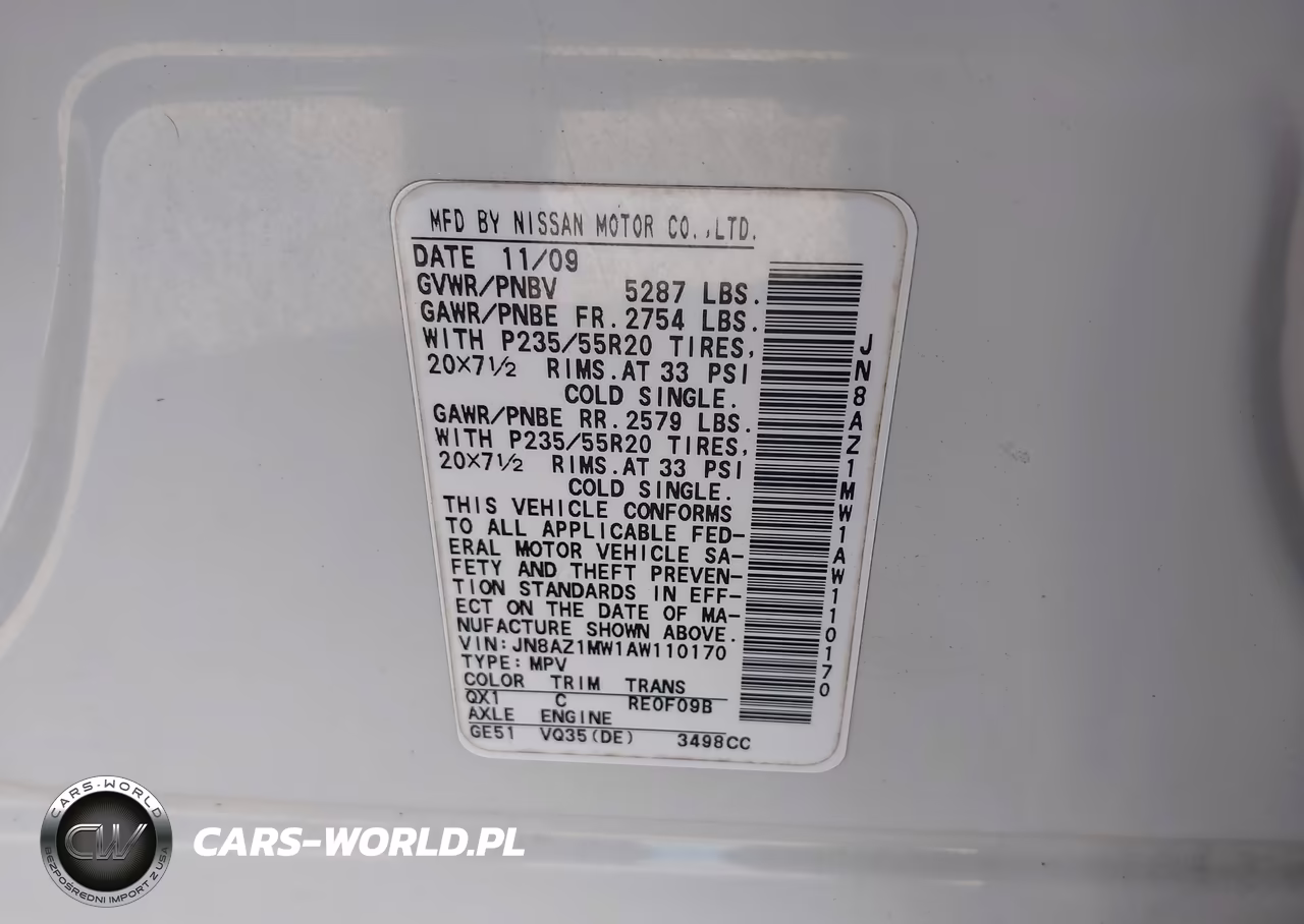 2010 Nissan Murano Le VIN:JN8AZ1MW1AW110170 - 9