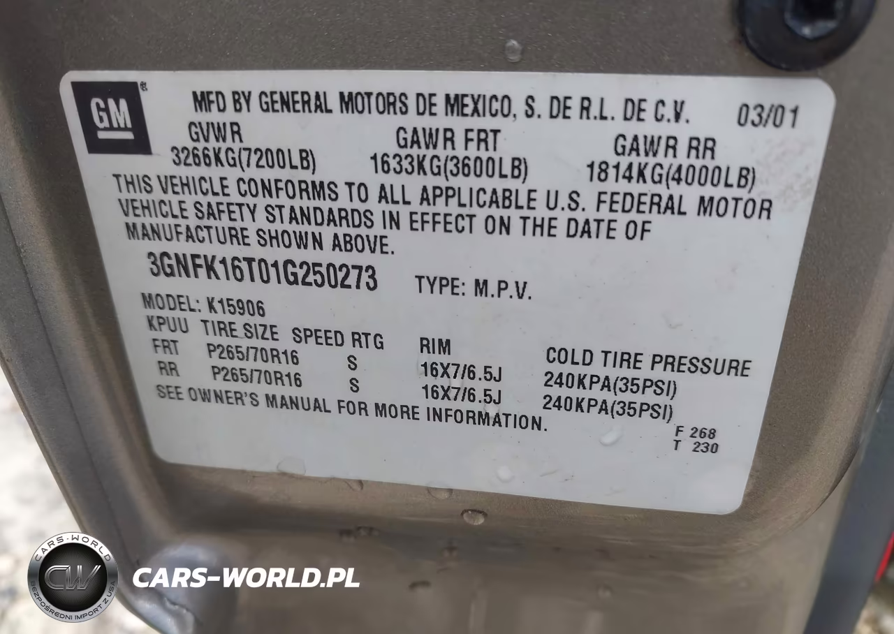 2001 Chevrolet Suburban 1500 Lt VIN:3GNFK16T01G250273 - 9
