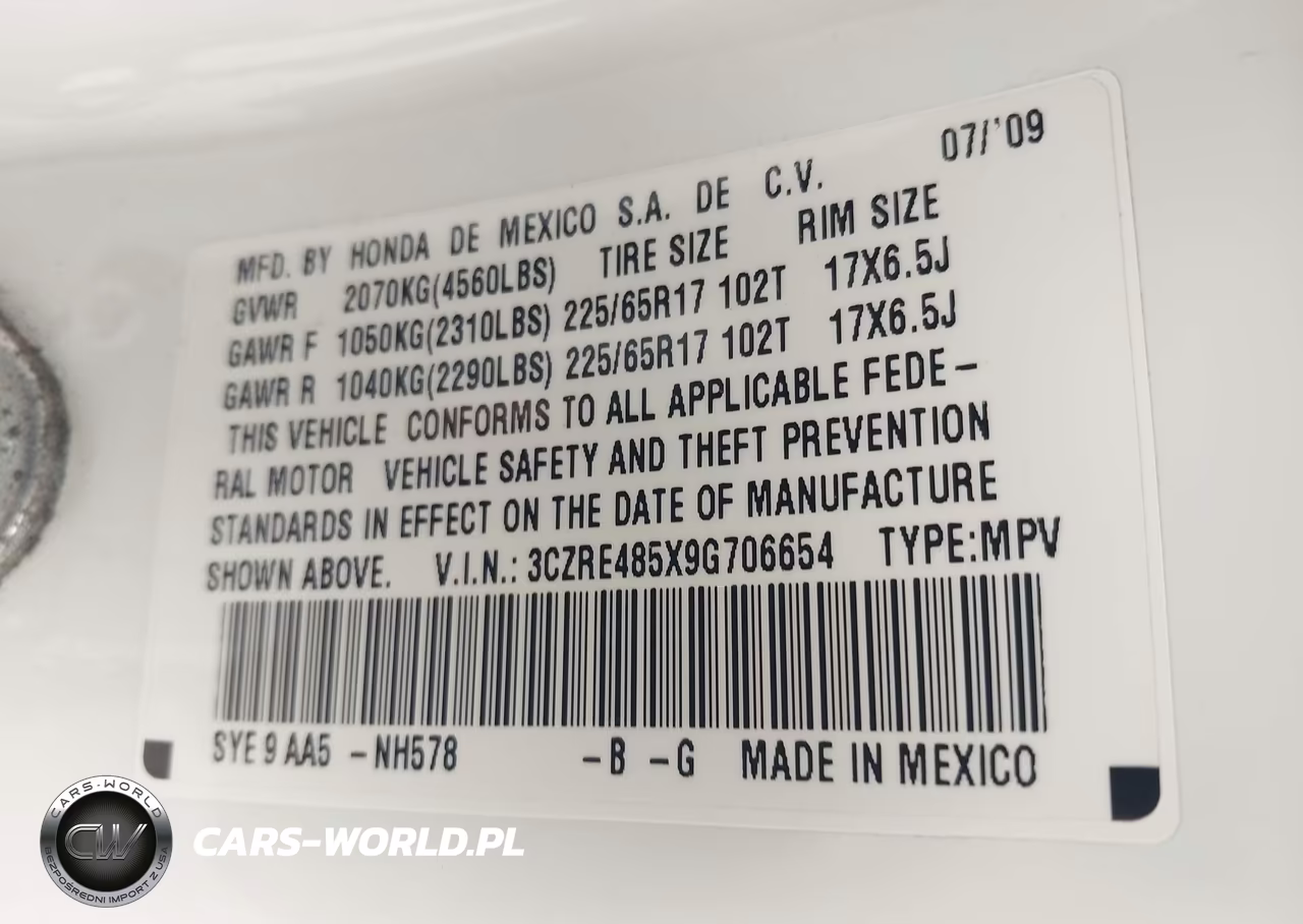 2009 Honda Cr-V Ex VIN:3CZRE485X9G706654 - 9