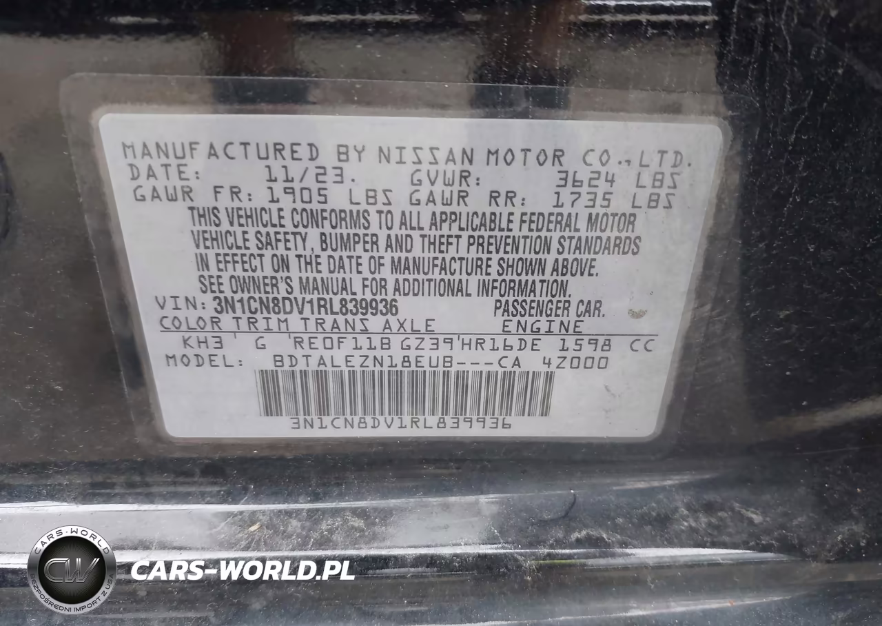 2024 Nissan Versa 1.6 S VIN:3N1CN8DV1RL839936 - 9