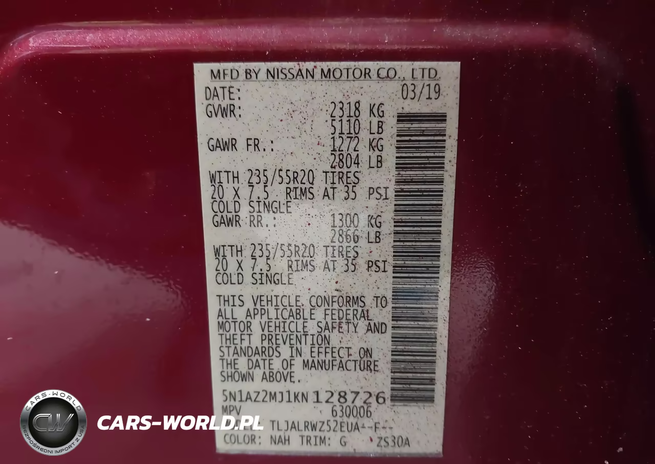 2019 Nissan Murano Sl VIN:5N1AZ2MJ1KN128726 - 9