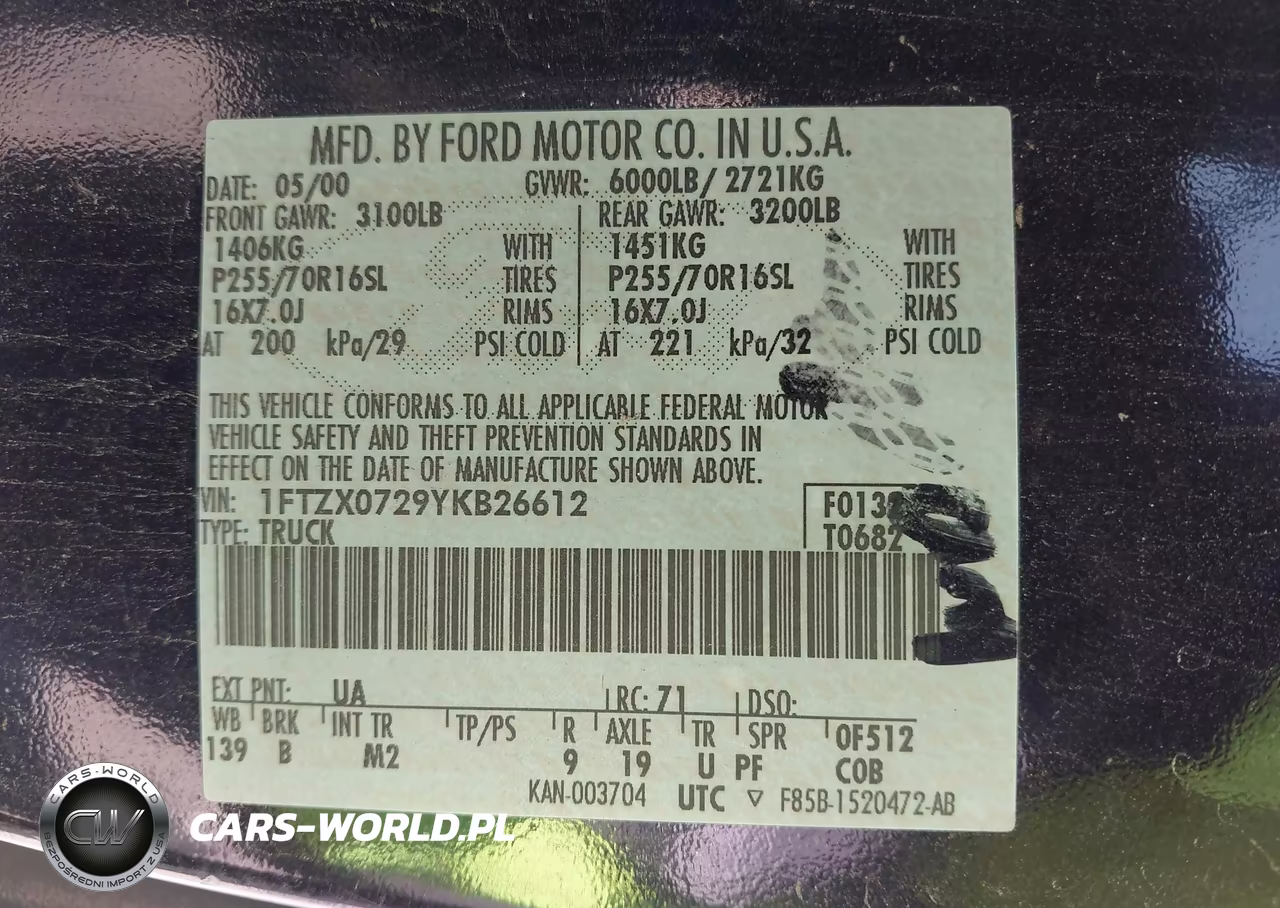 2000 Ford F-150 Xl-Xlt VIN:1FTZX0729YKB26612 - 9