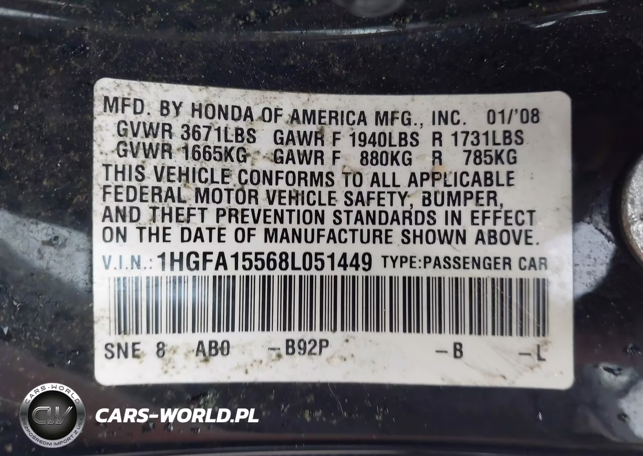 2008 Honda Civic Lx VIN:1HGFA15568L051449 - 9