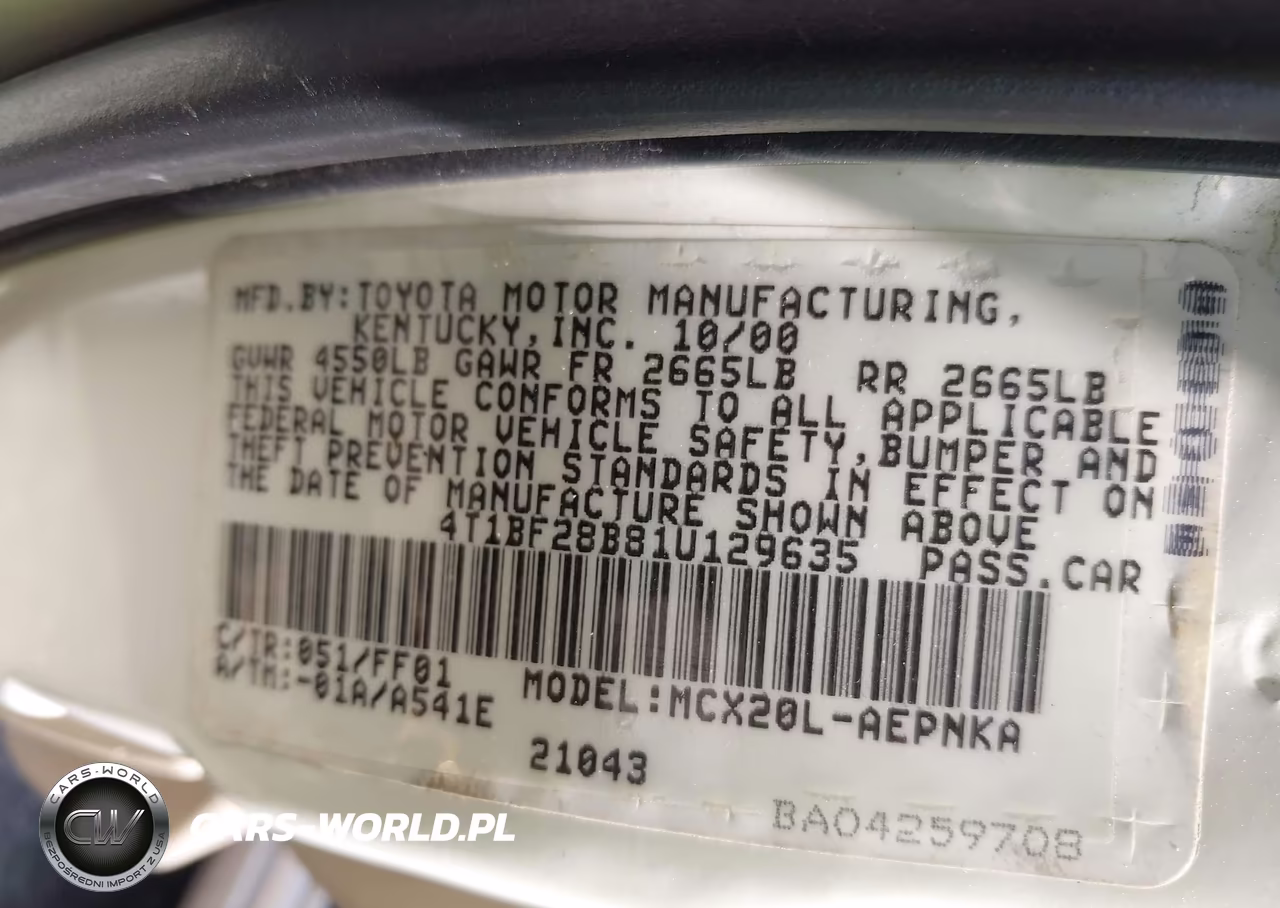 2001 Toyota Avalon Xl VIN:4T1BF28B81U129635 - 9