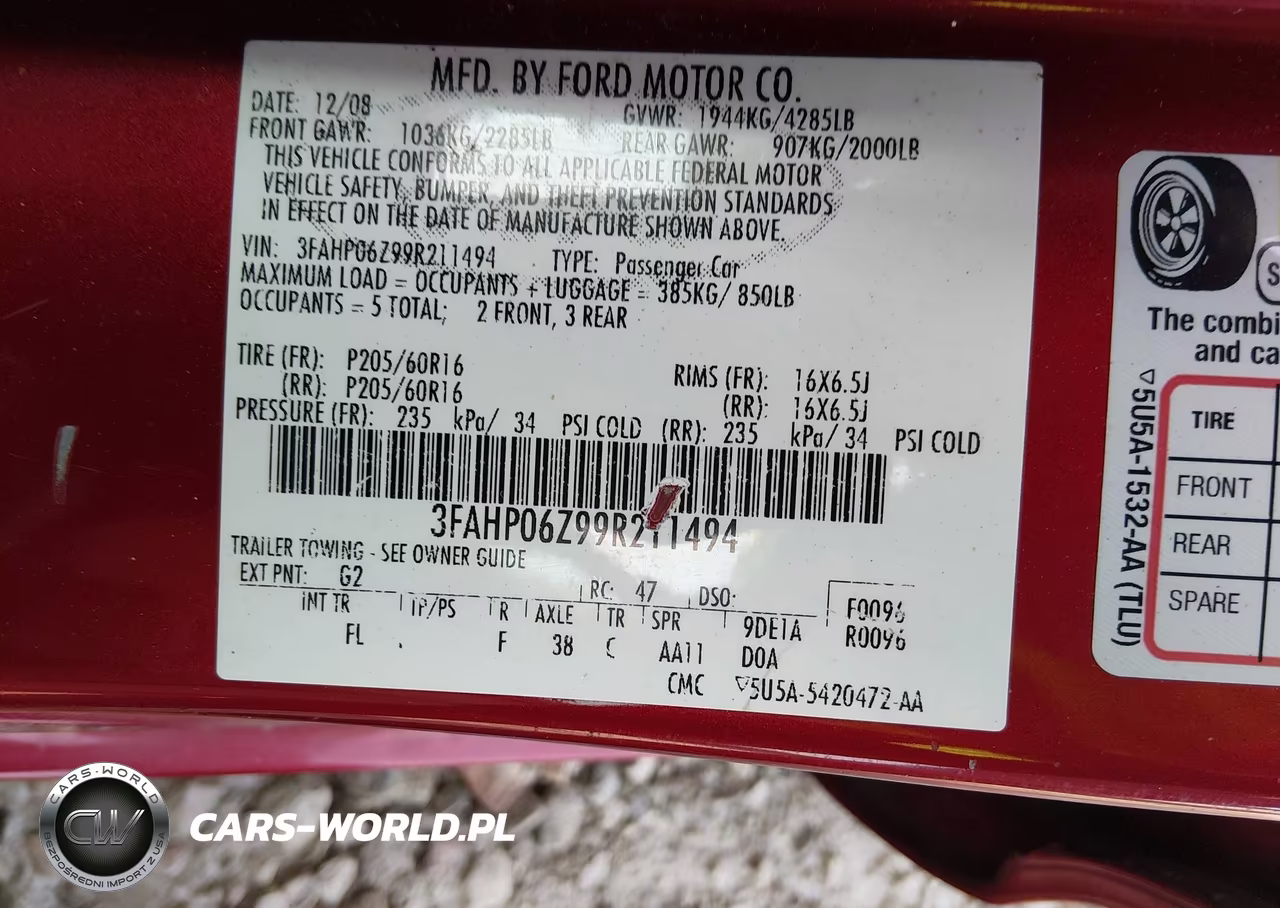 2009 Ford Fusion S VIN:3FAHP06Z99R211494 - 9