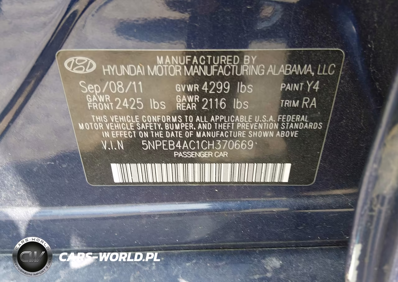2012 Hyundai Sonata Gls VIN:5NPEB4AC1CH370669 - 9
