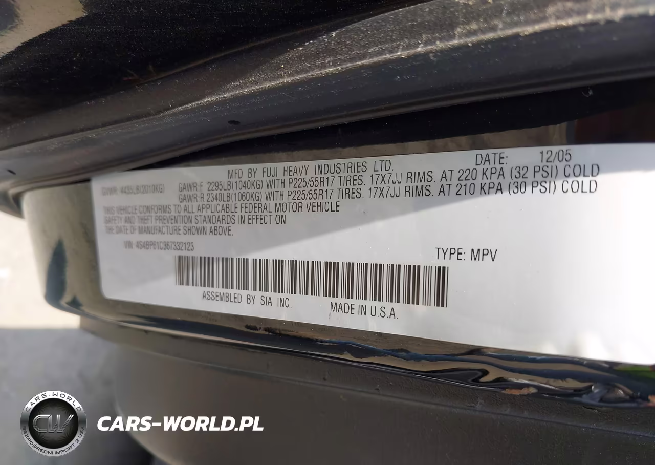 2006 Subaru Outback 2.5I VIN:4S4BP61C367332123 - 9