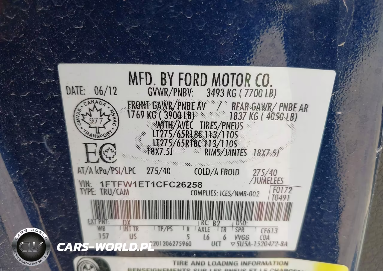 2012 Ford F-150 Xlt VIN:1FTFW1ET1CFC26258 - 9