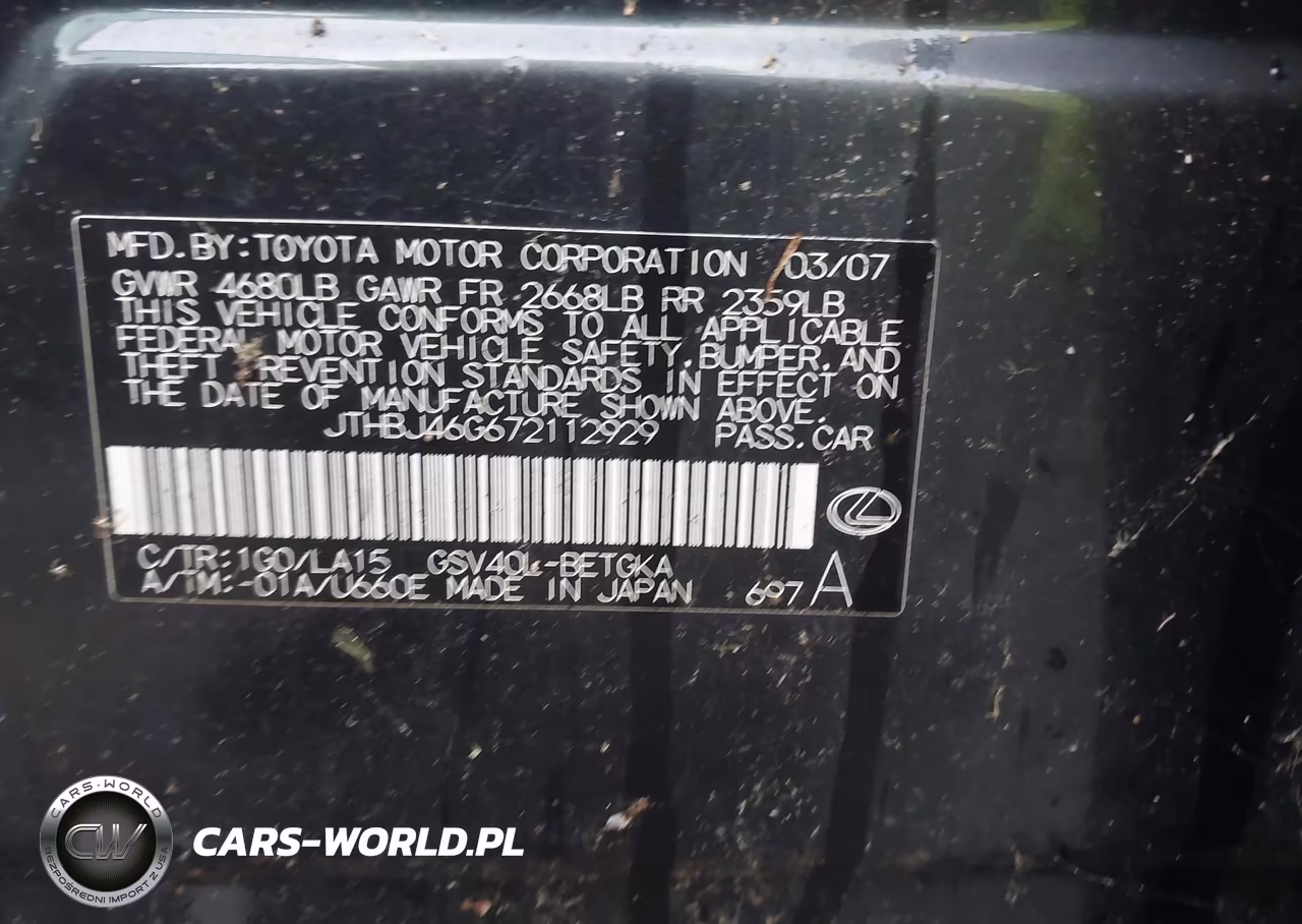 2007 Lexus Es 350 VIN:JTHBJ46G672112929 - 9