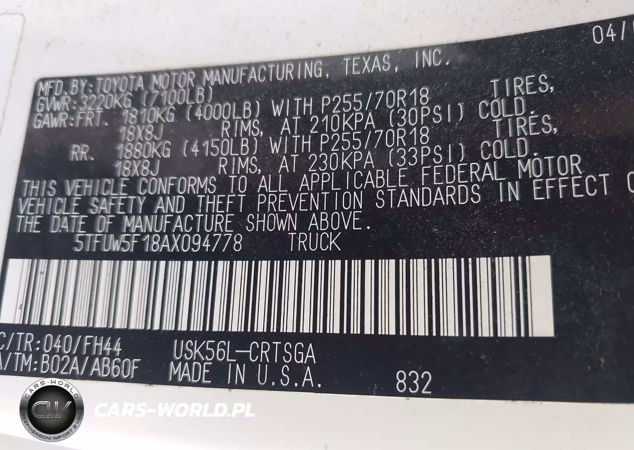 2010 Toyota Tundra Grade 5.7L V8 VIN:5TFUW5F18AX094778 - 9