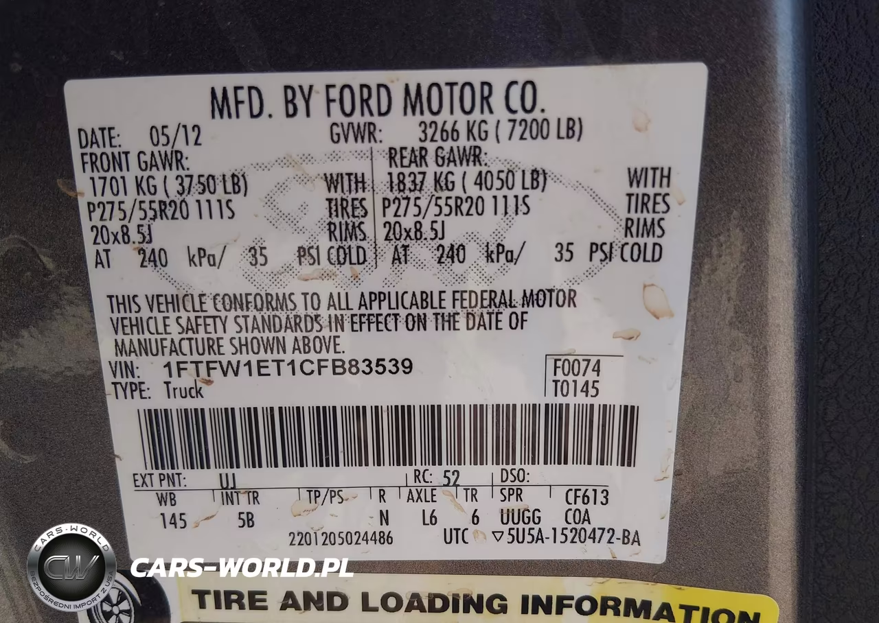 2012 Ford F-150 Fx4 VIN:1FTFW1ET1CFB83539 - 9
