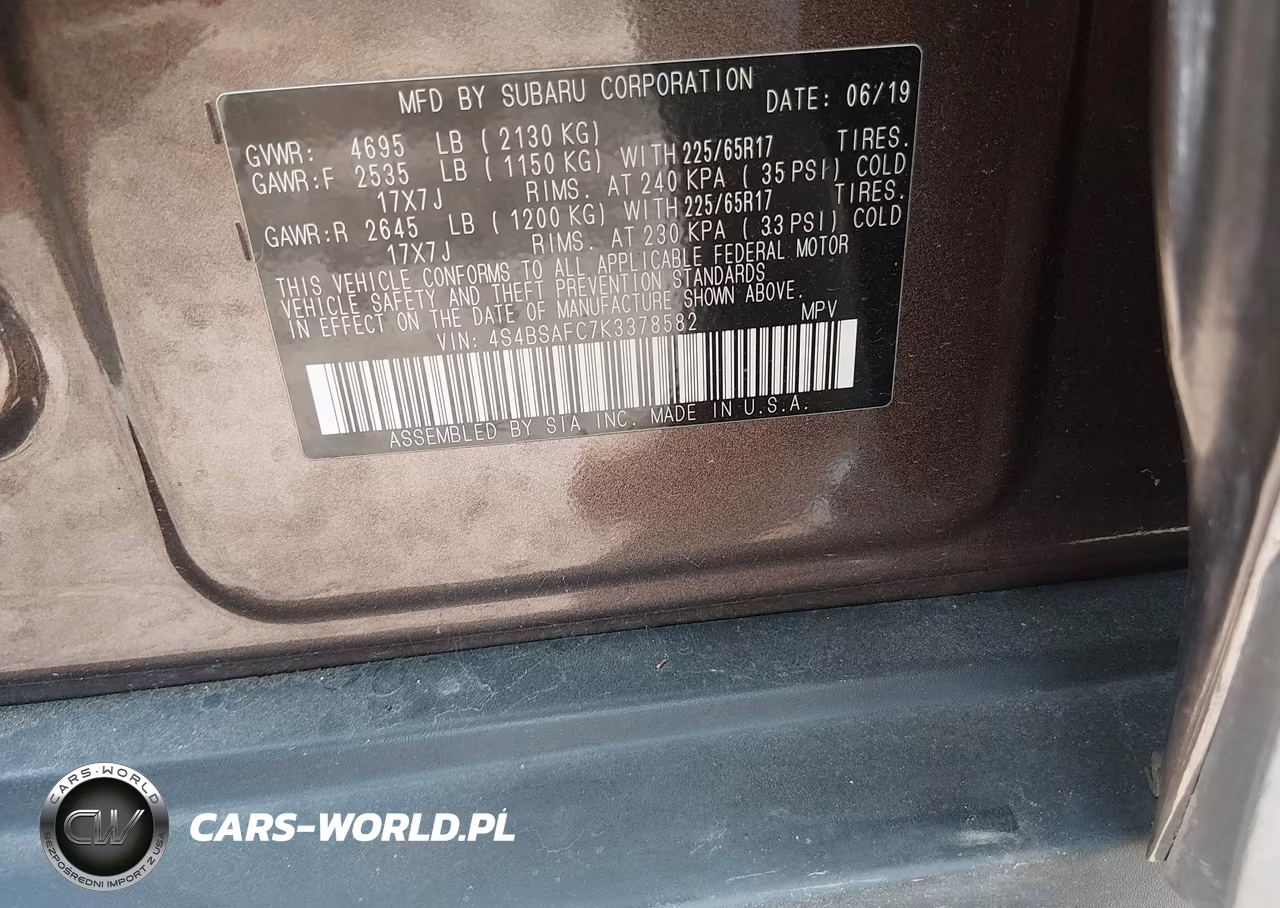 2019 Subaru Outback 2.5I Premium VIN:4S4BSAFC7K3378582 - 9