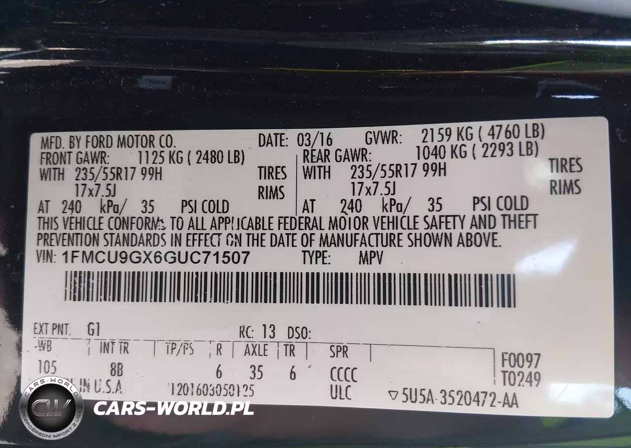 2016 Ford Escape Se VIN:1FMCU9GX6GUC71507 - 9