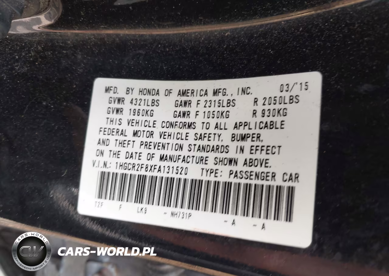 2015 Honda Accord Ex-L VIN:1HGCR2F8XFA131520 - 9