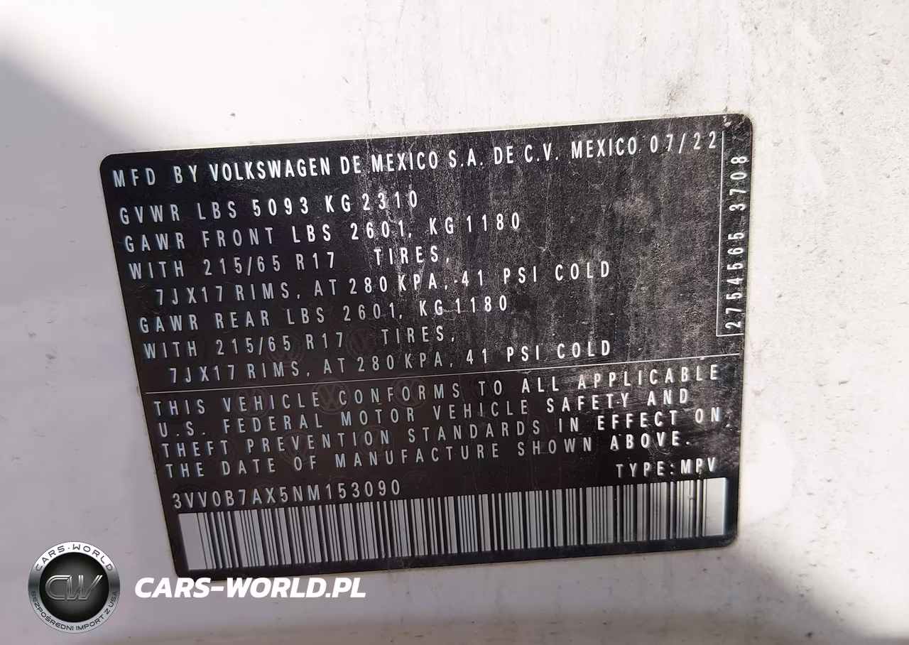 2022 Volkswagen Tiguan 2.0T S VIN:3VV0B7AX5NM153090 - 9