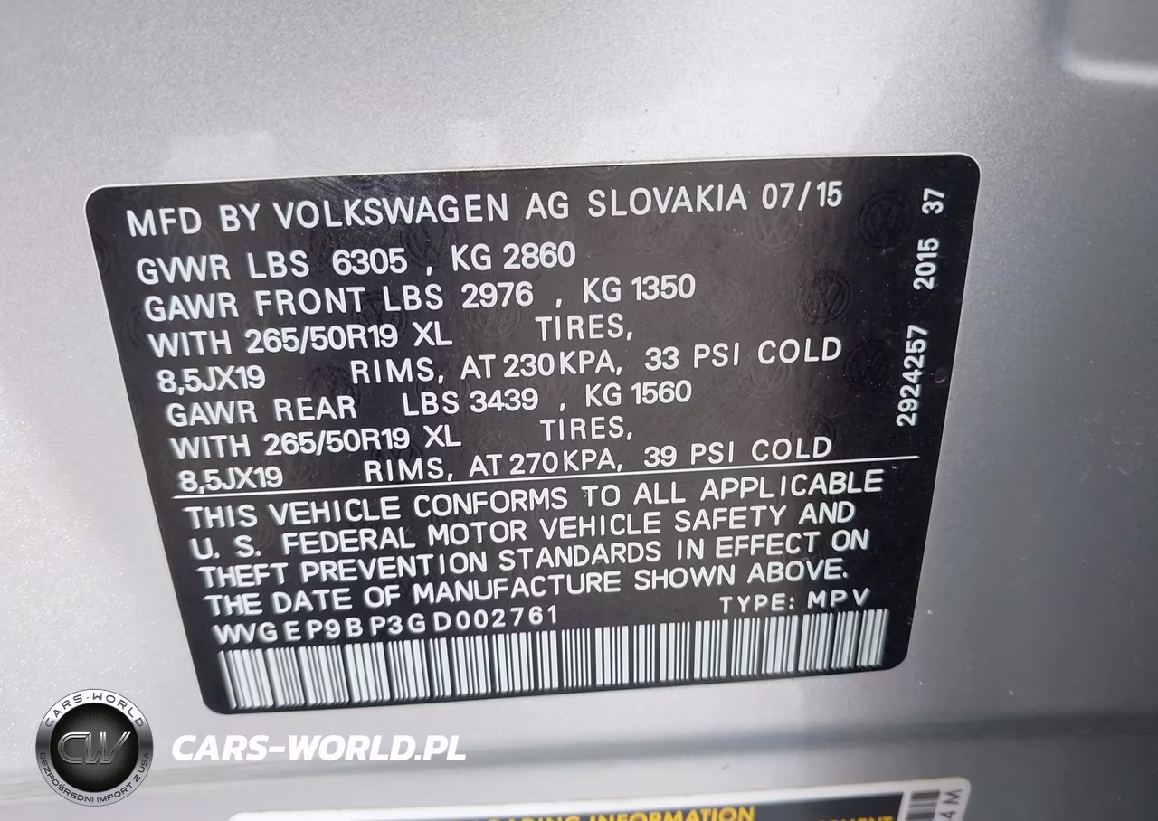 2016 Volkswagen Touareg Tdi Lux VIN:WVGEP9BP3GD002761 - 9