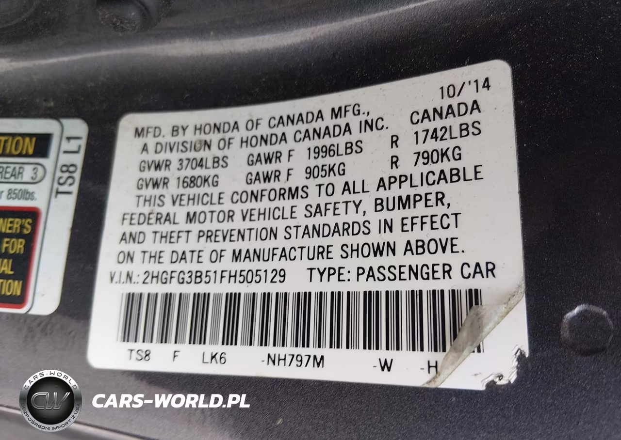 2015 Honda Civic Lx VIN:2HGFG3B51FH505129 - 9