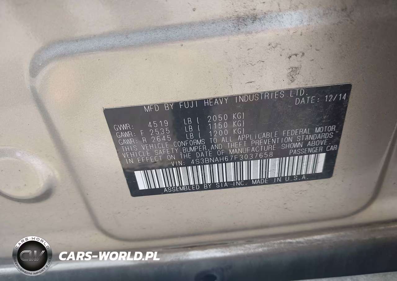 2015 Subaru Legacy 2.5I Premium VIN:4S3BNAH67F3037658 - 9