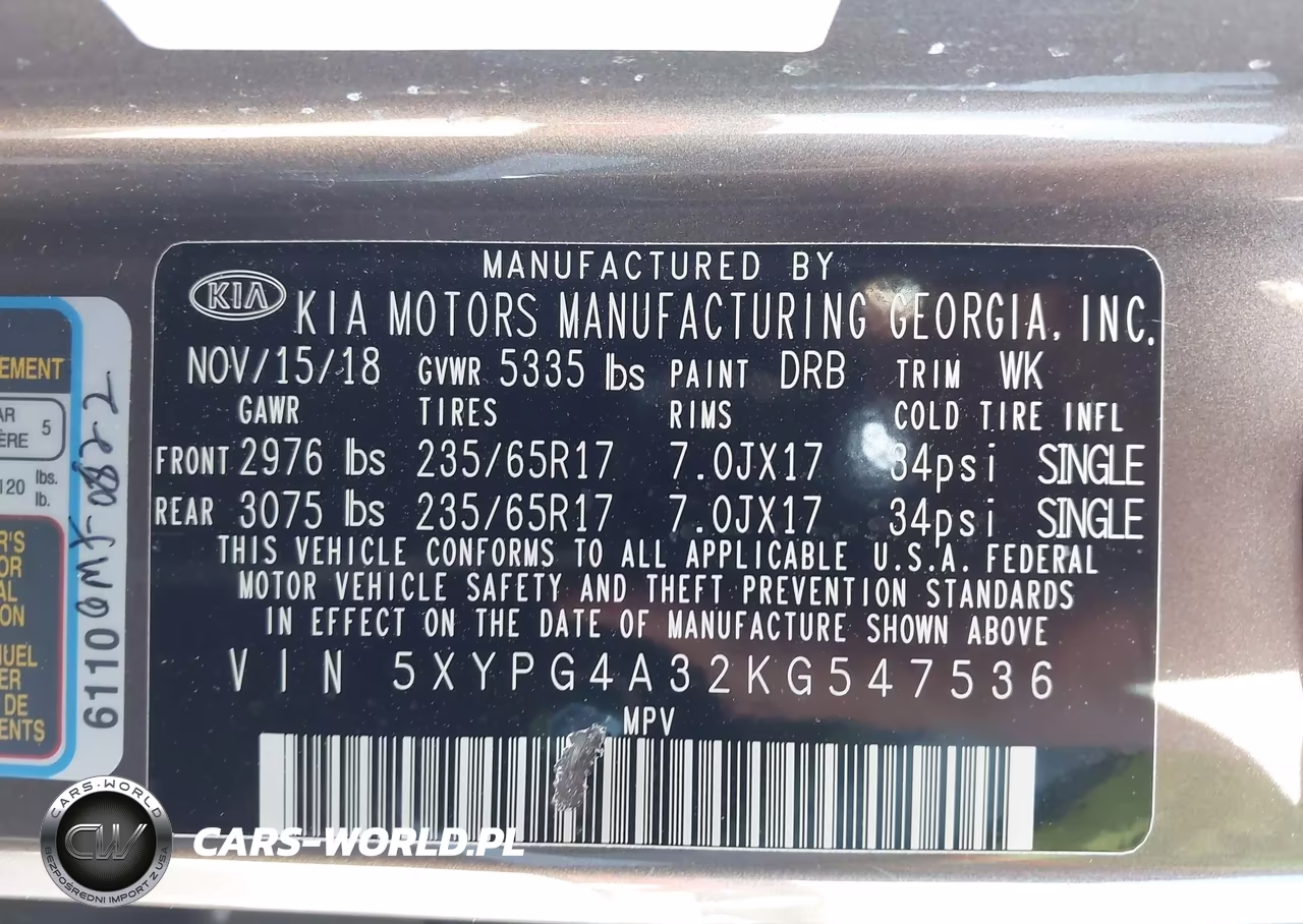 2019 Kia Sorento 2.4L Lx VIN:5XYPG4A32KG547536 - 9