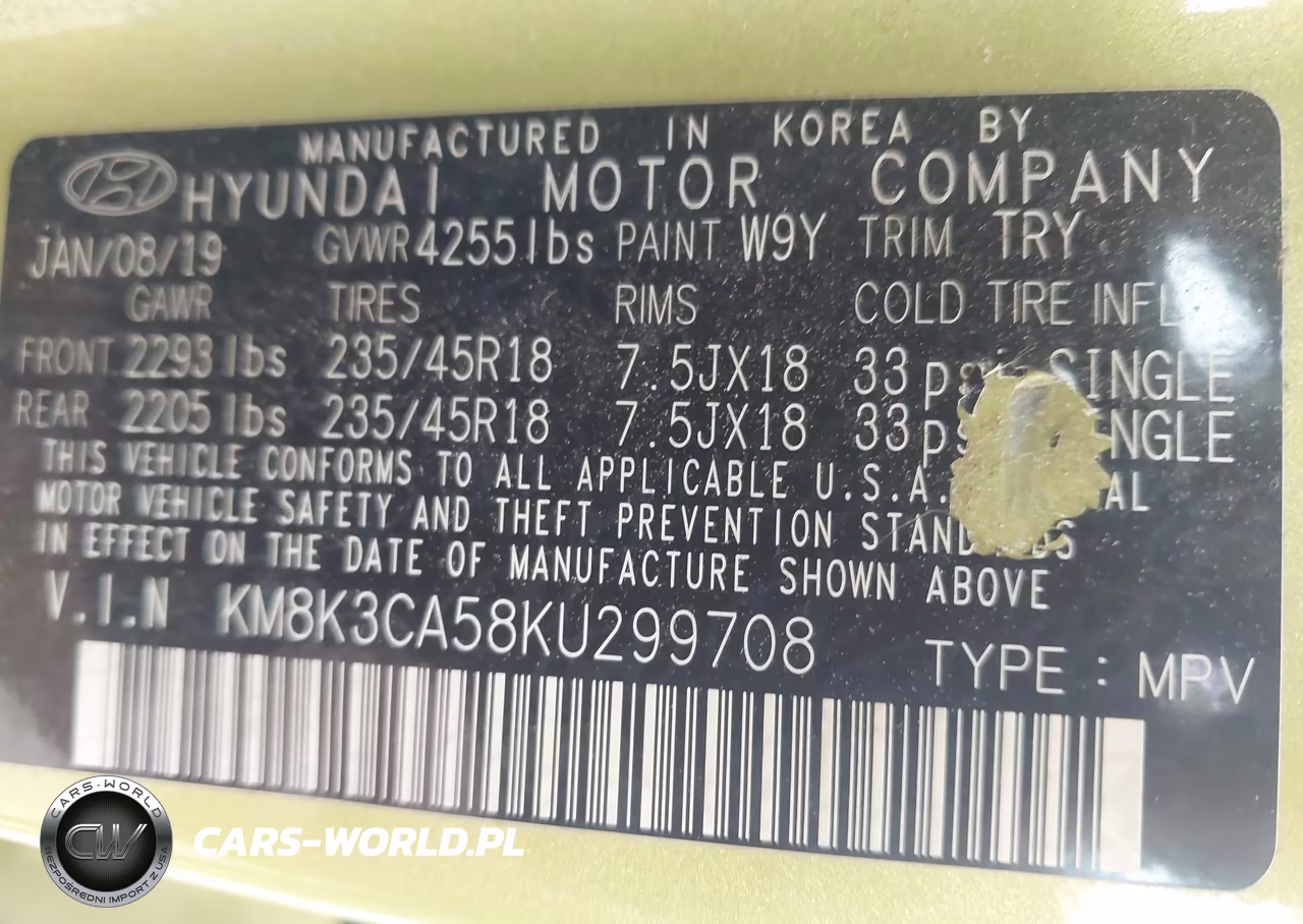 2019 Hyundai Kona Limited VIN:KM8K3CA58KU299708 - 9