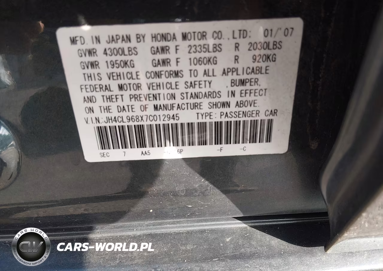 2007 Acura Tsx VIN:JH4CL968X7C012945 - 9