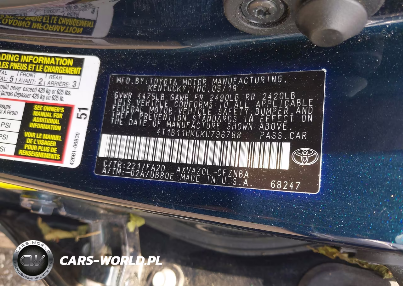 2019 Toyota Camry Le VIN:4T1B11HK0KU796788 - 9