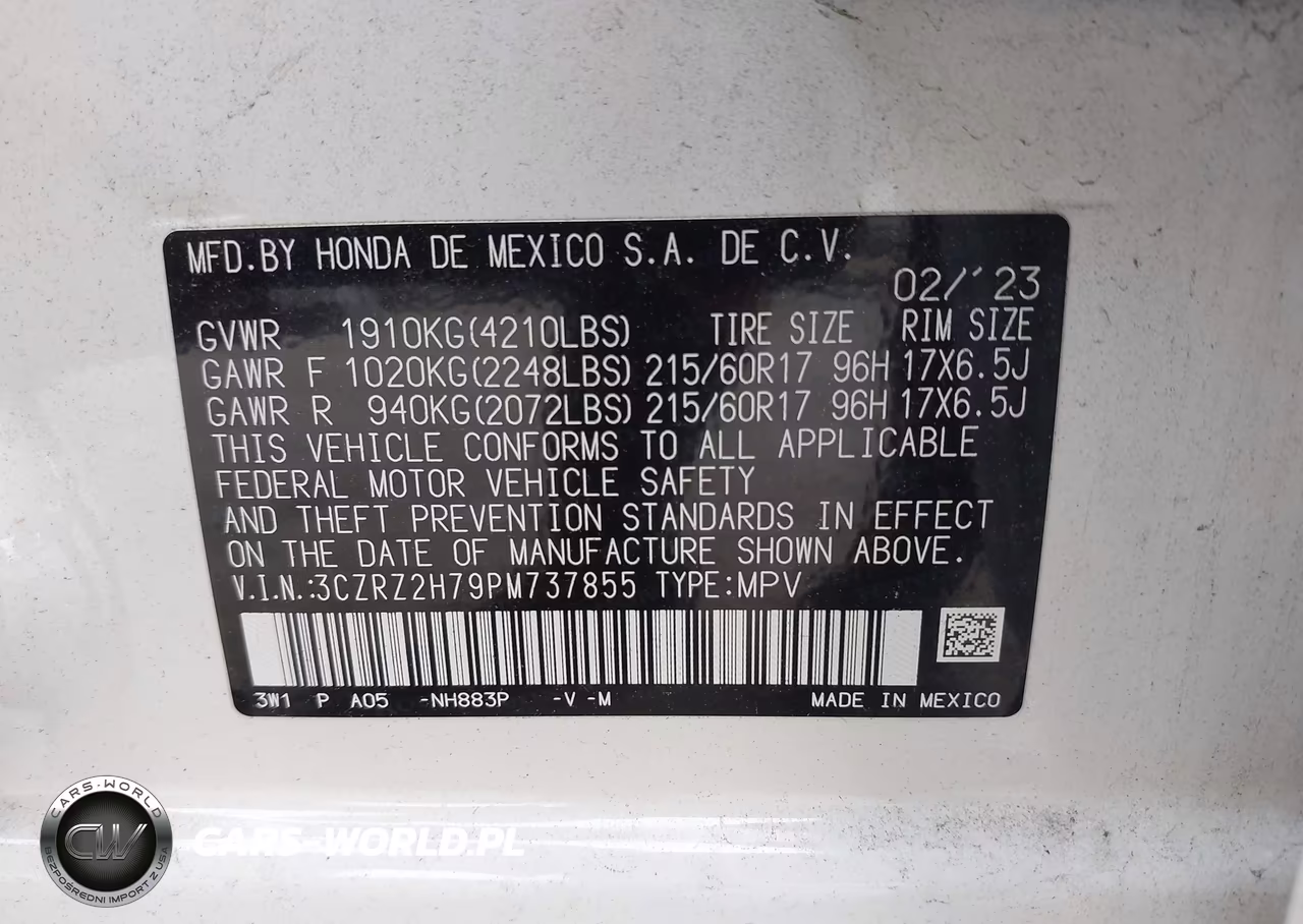 2023 Honda Hr-V Awd Ex-L VIN:3CZRZ2H79PM737855 - 9