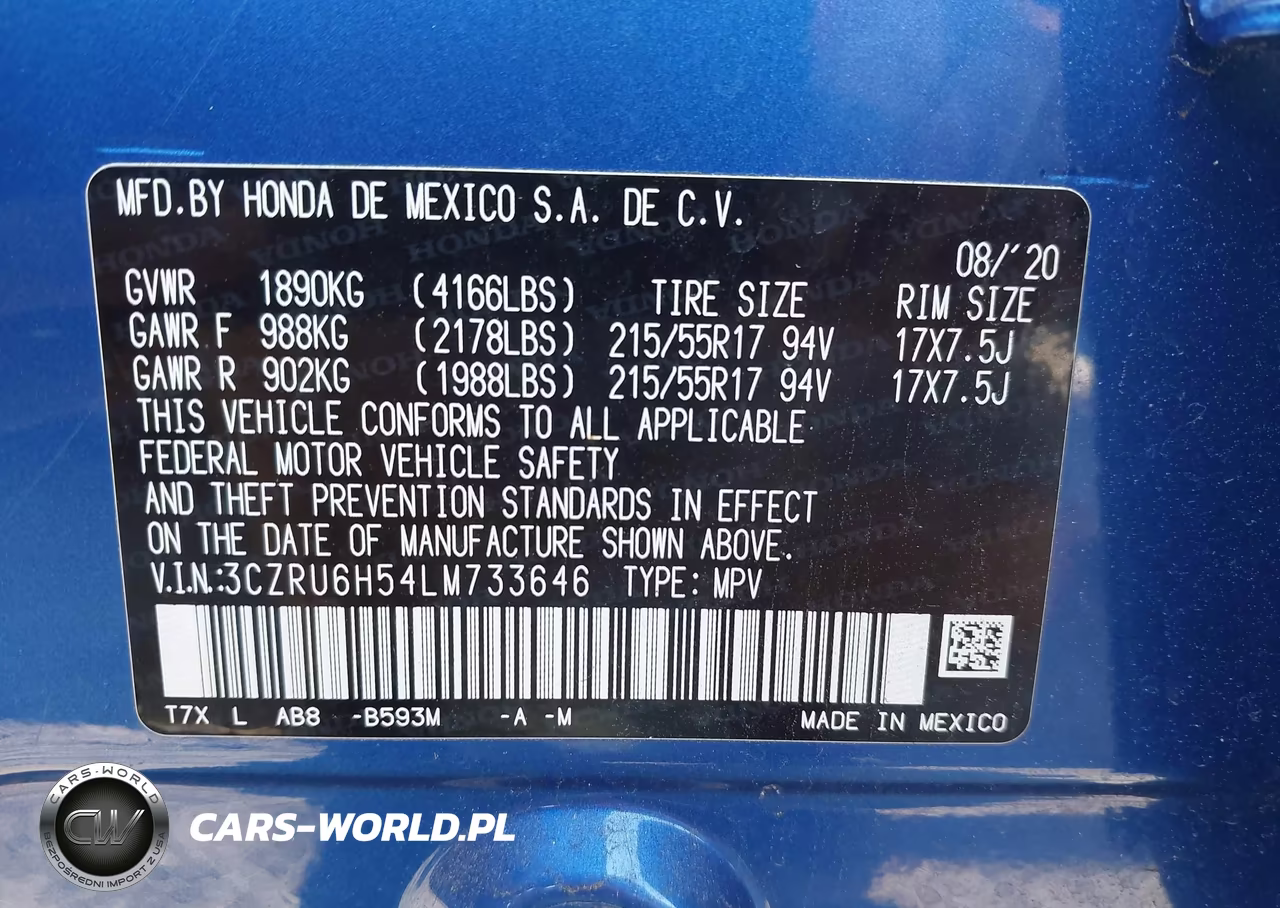 2020 Honda Hr-V Awd Ex VIN:3CZRU6H54LM733646 - 9