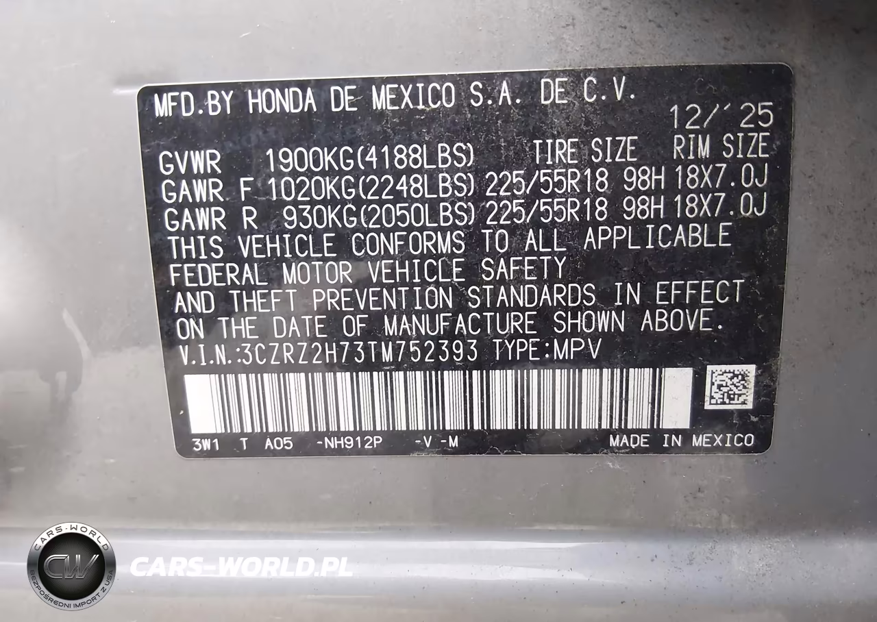 2026 Honda Hr-V Awd Ex-L VIN:3CZRZ2H73TM752393 - 9