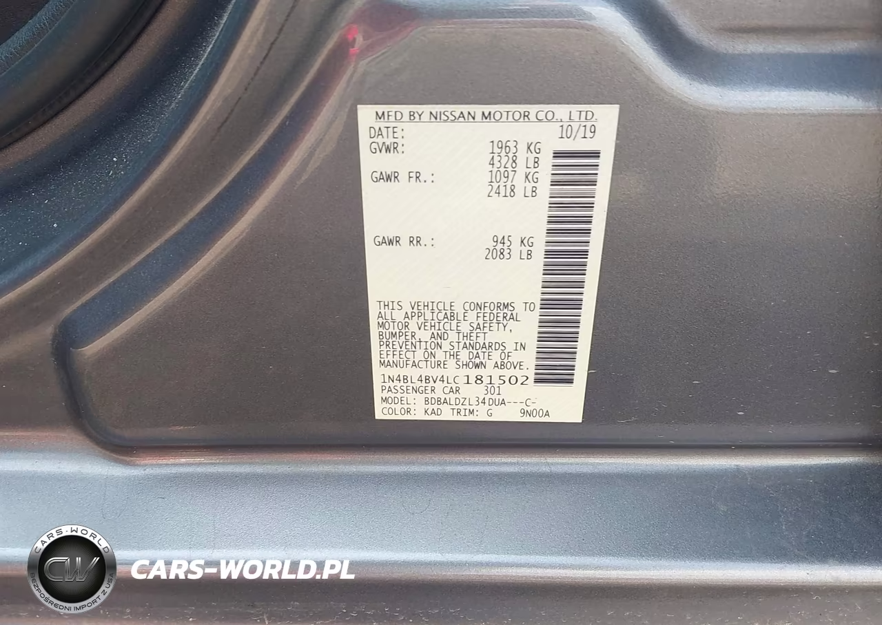 2020 Nissan Altima S Fwd VIN:1N4BL4BV4LC181502 - 9