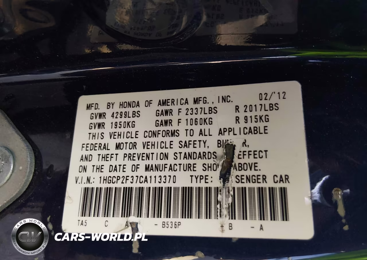 2012 Honda Accord Sdn Lx VIN:1HGCP2F37CA113370 - 9