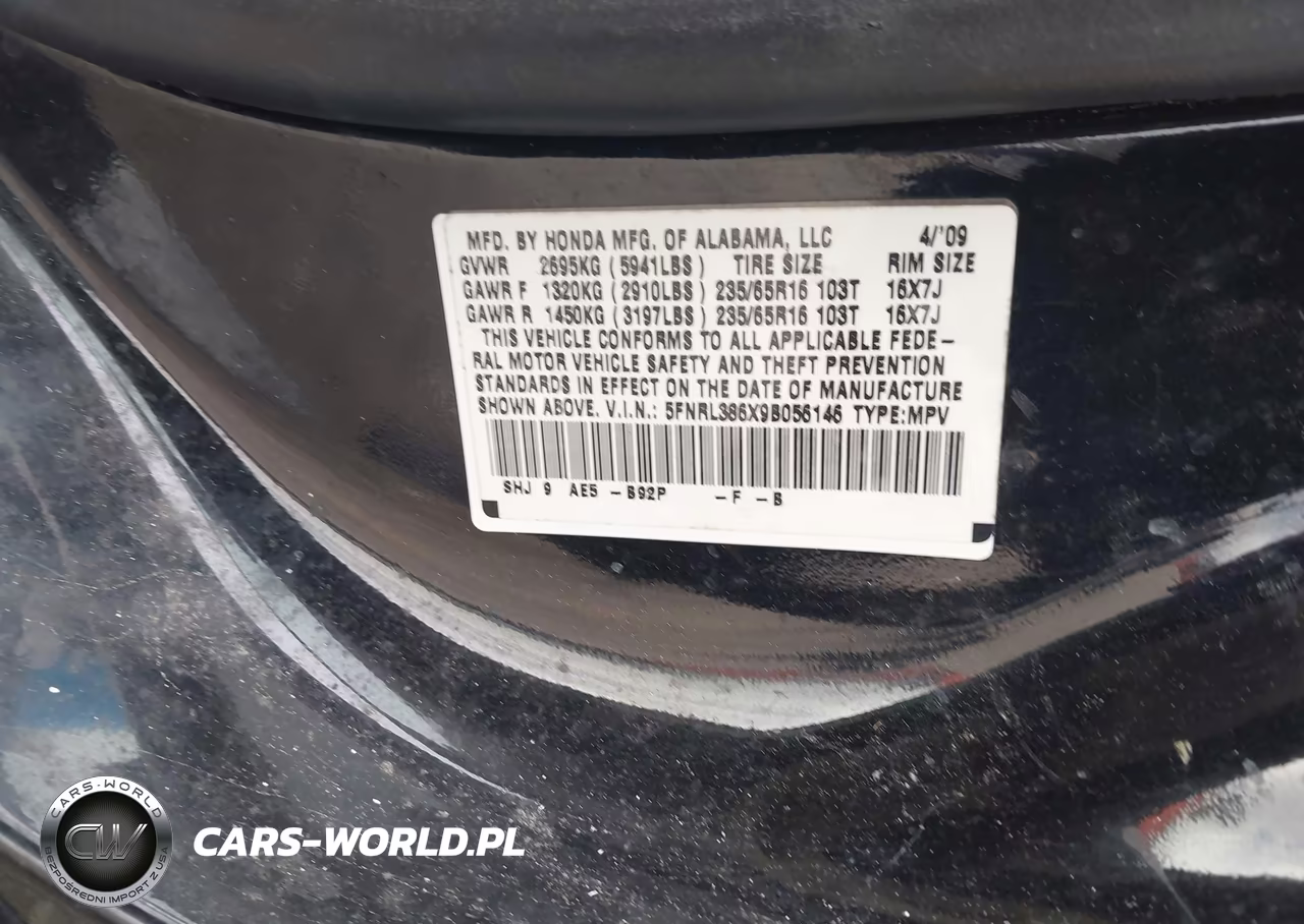 2009 Honda Odyssey Ex-L VIN:5FNRL386X9B056146 - 9