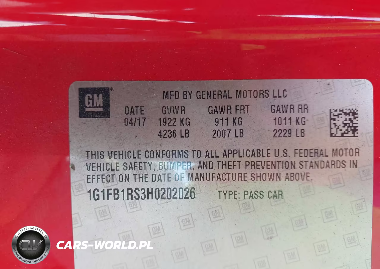 2017 Chevrolet Camaro 1Lt VIN:1G1FB1RS3H0202026 - 9