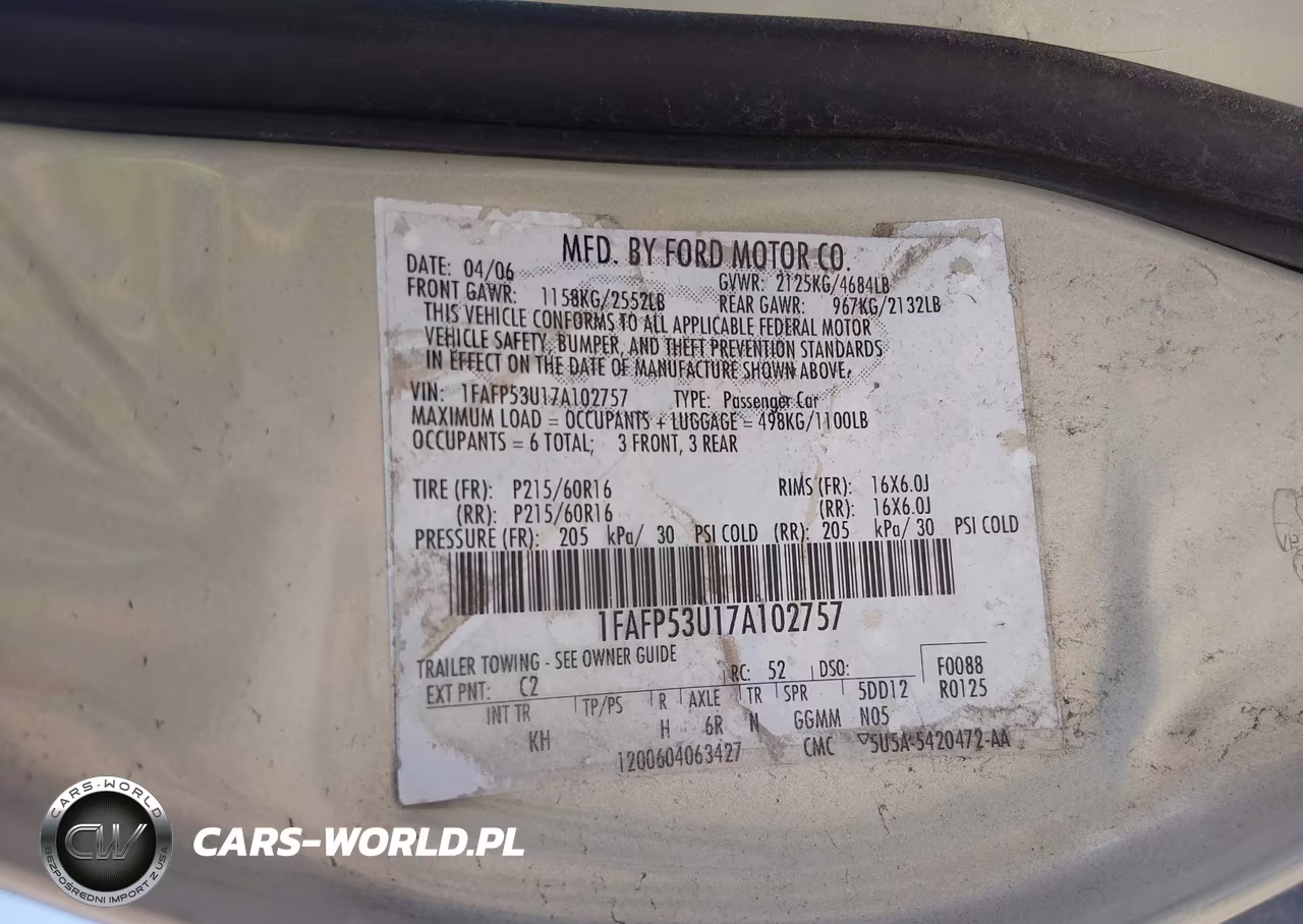 2007 Ford Taurus Se VIN:1FAFP53U17A102757 - 9