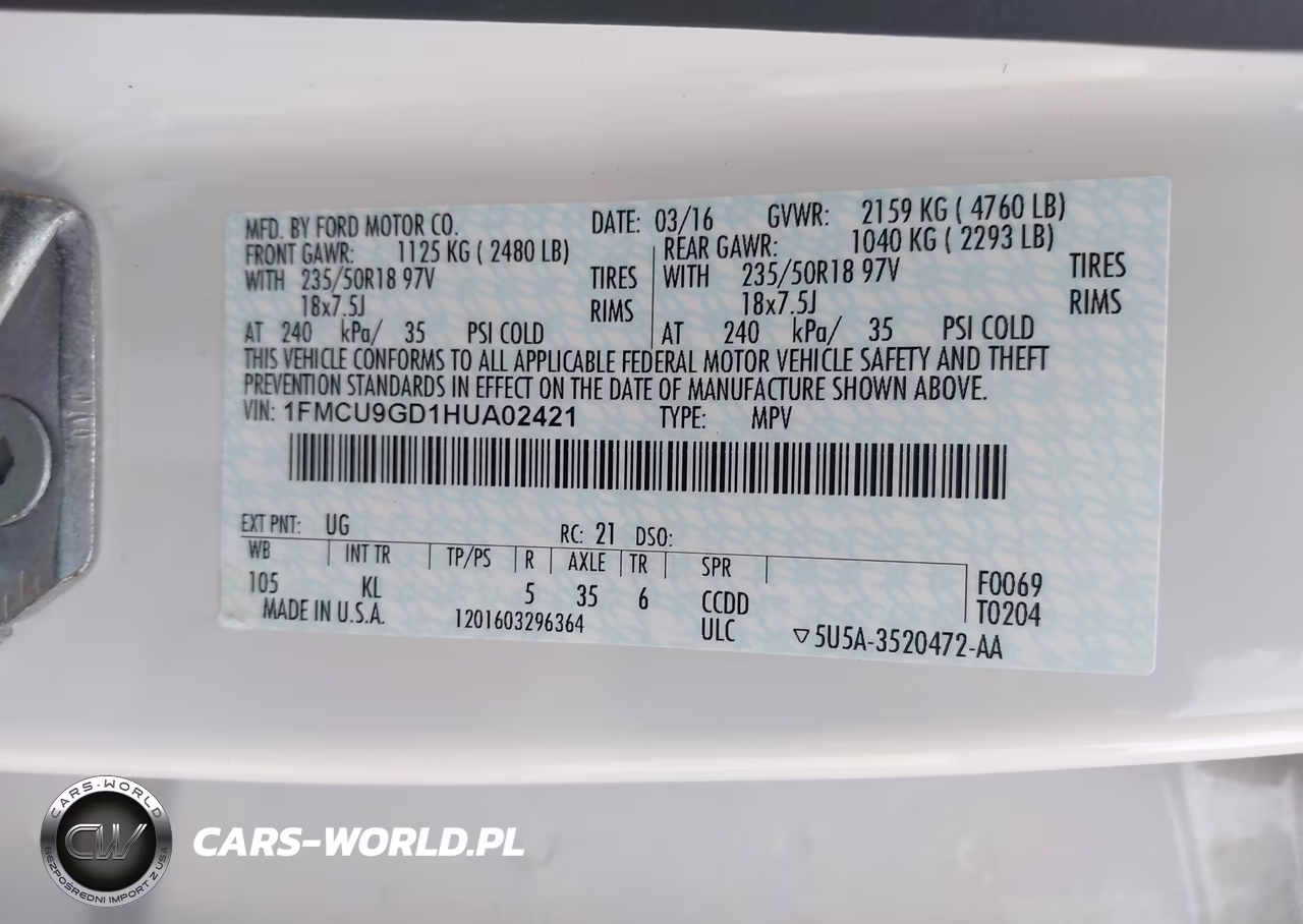 2017 Ford Escape Se VIN:1FMCU9GD1HUA02421 - 9