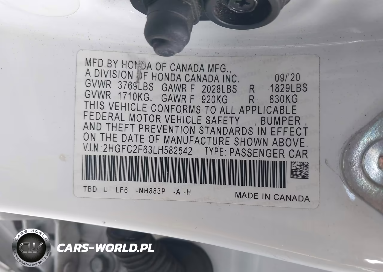 2020 Honda Civic Lx VIN:2HGFC2F63LH582542 - 9